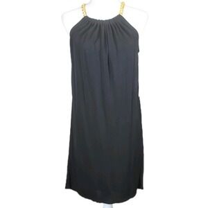 Eliza J Halter Dress Womens 4 Black Gold Chain Cocktail Party Casual Evening NEW